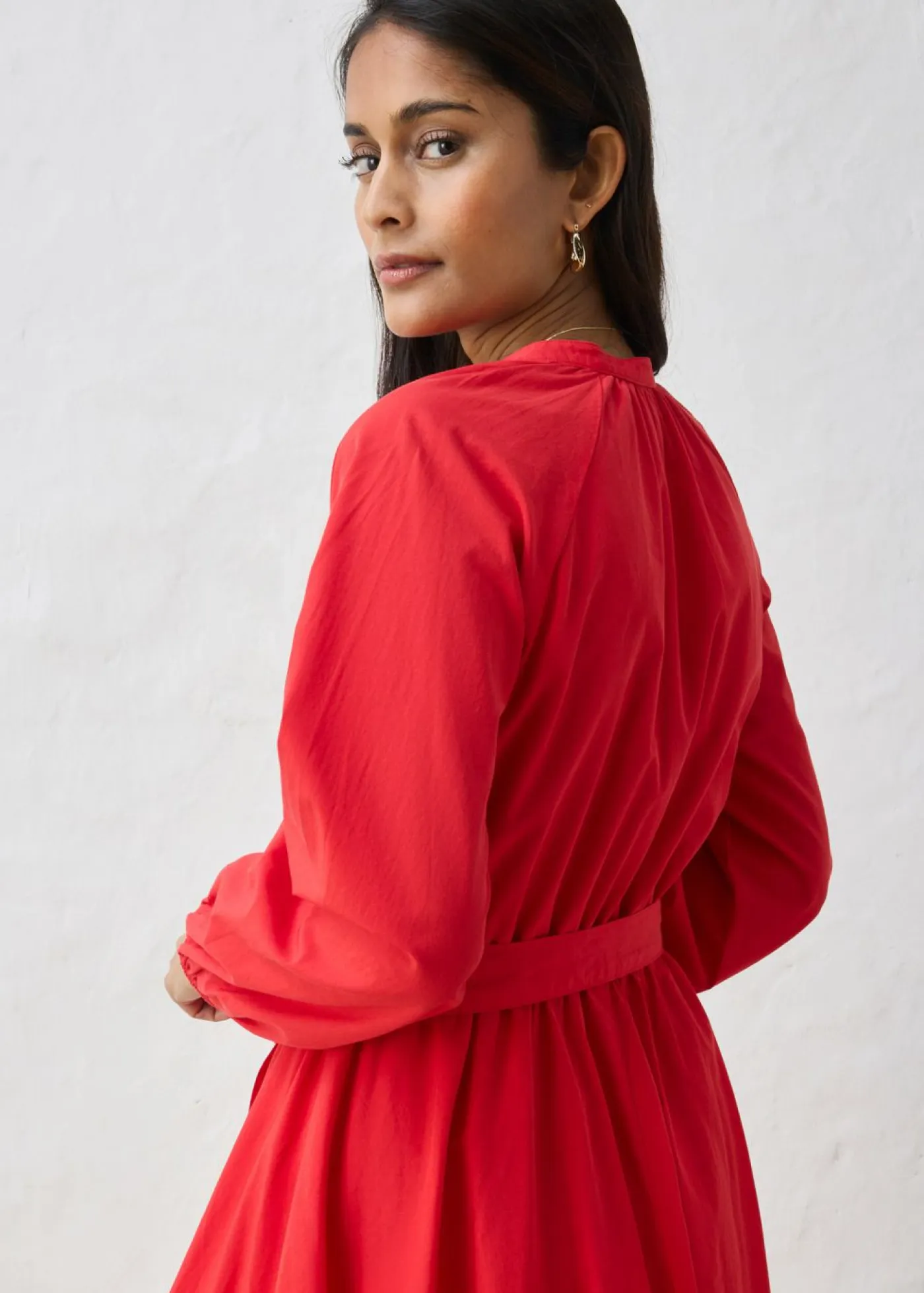 Discount Vestido camisero con parte de seda y cinturón Mujer Premium|Vestidos