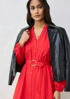 Discount Vestido camisero con parte de seda y cinturón Mujer Premium|Vestidos