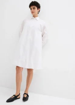 Sale Vestido camisero de algodón puro con dobladillo abullonado Mujer Esenciales|Vestidos