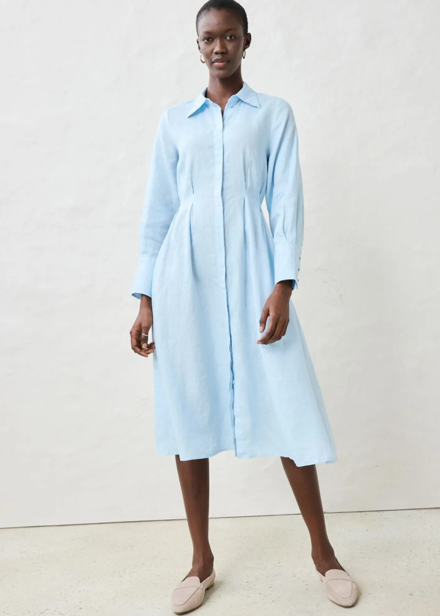 Online Vestido camisero de lino puro Mujer Premium|Vestidos