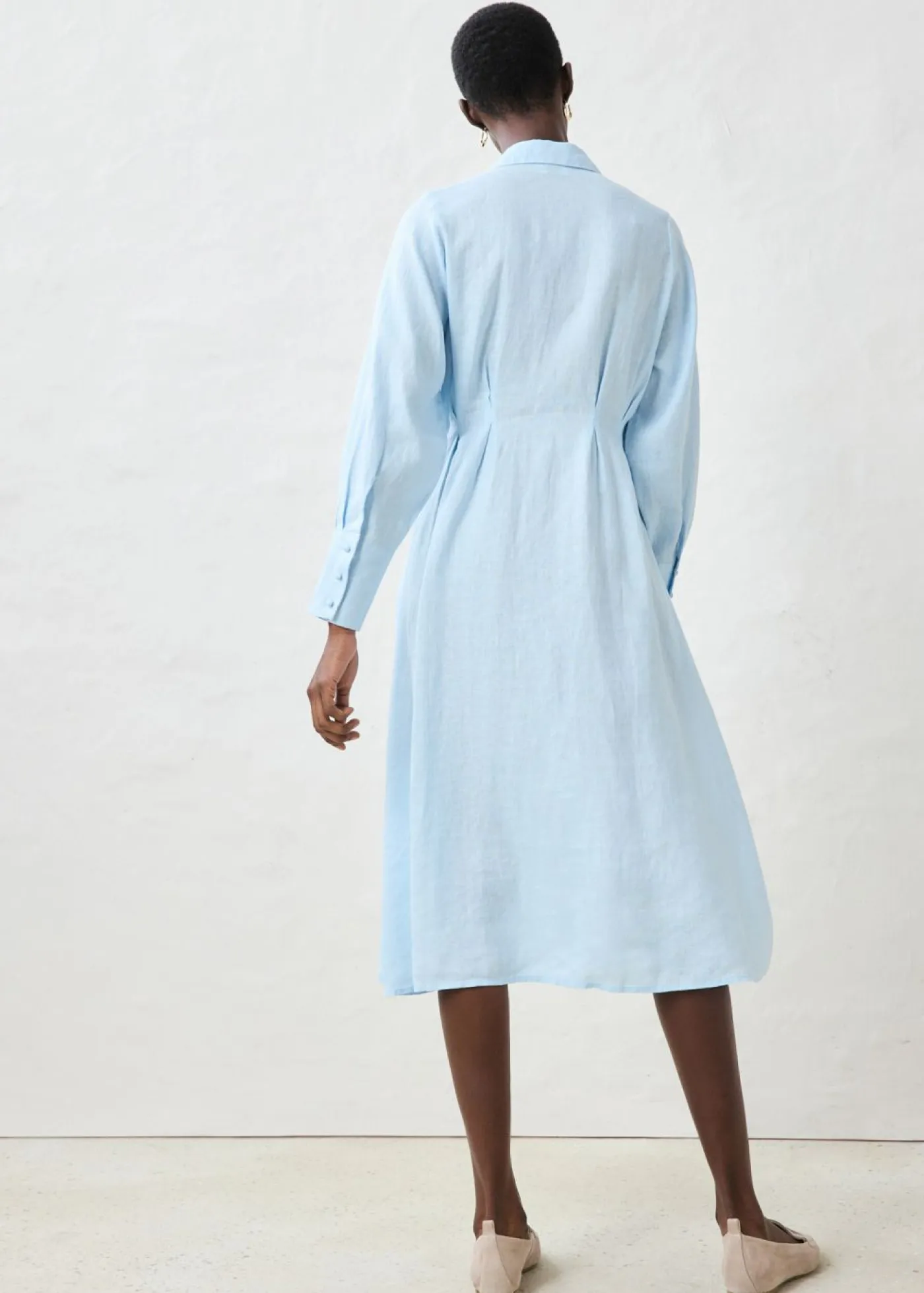 Online Vestido camisero de lino puro Mujer Premium|Vestidos