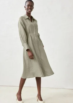 Best Vestido camisero de lino puro Mujer Premium|Vestidos