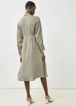 Best Vestido camisero de lino puro Mujer Premium|Vestidos