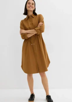 Vestido camisero de mezcla de lino y algodón Mujer Vestidos|Novedades