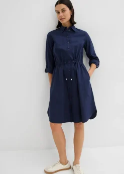 Vestido camisero de mezcla de lino y algodón Mujer Vestidos|Novedades
