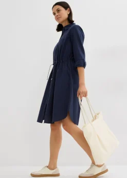 Vestido camisero de mezcla de lino y algodón Mujer Vestidos|Novedades