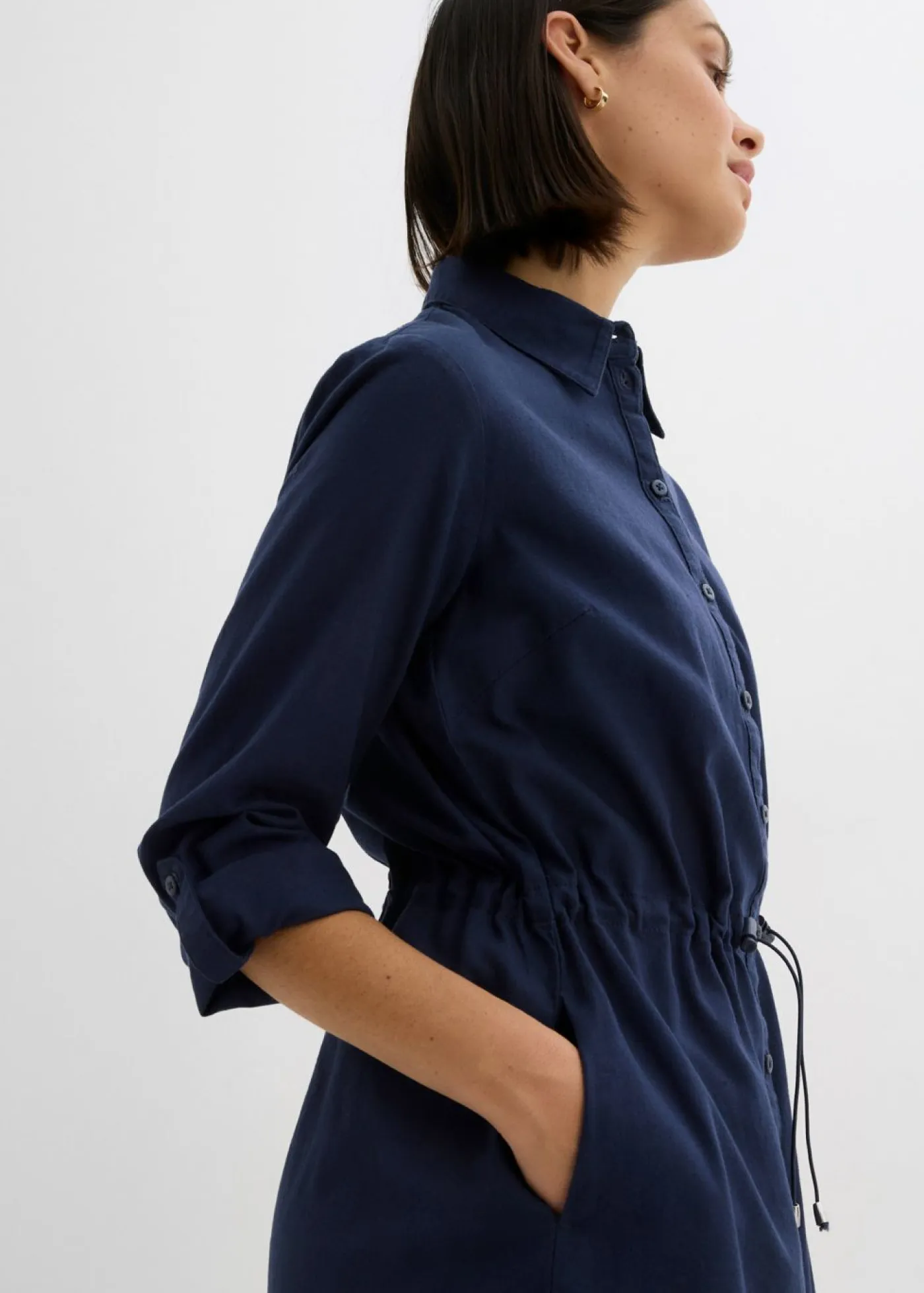 Vestido camisero de mezcla de lino y algodón Mujer Vestidos|Novedades