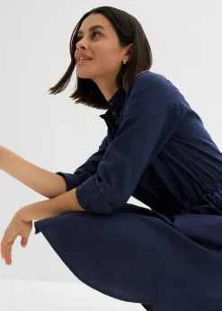 Vestido camisero de mezcla de lino y algodón Mujer Vestidos|Novedades