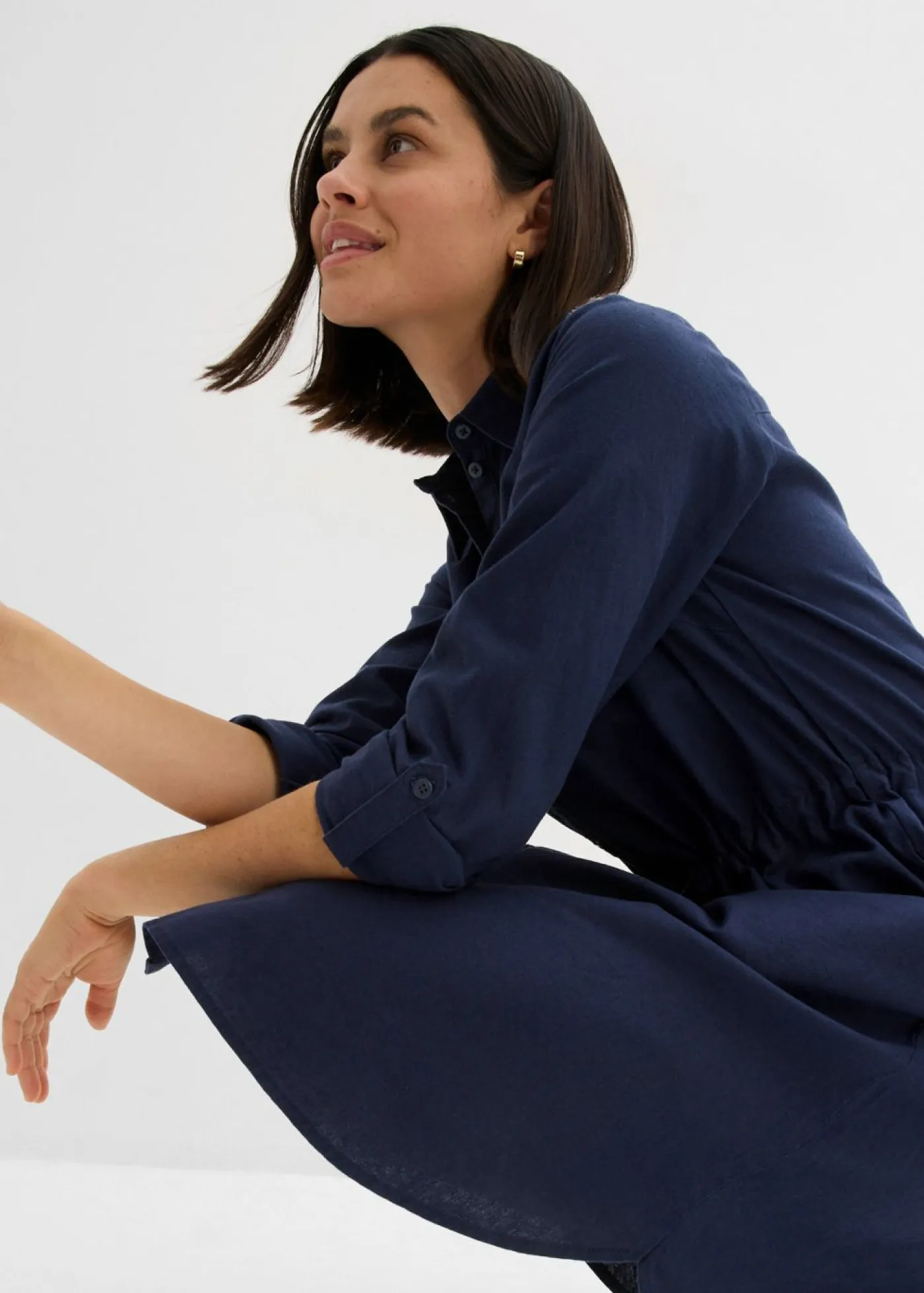 Vestido camisero de mezcla de lino y algodón Mujer Vestidos|Novedades