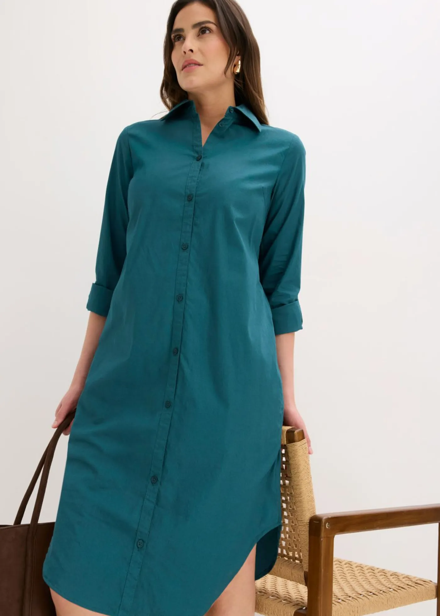 Sale Vestido camisero de popelín de algodón Mujer Vestidos|Novedades