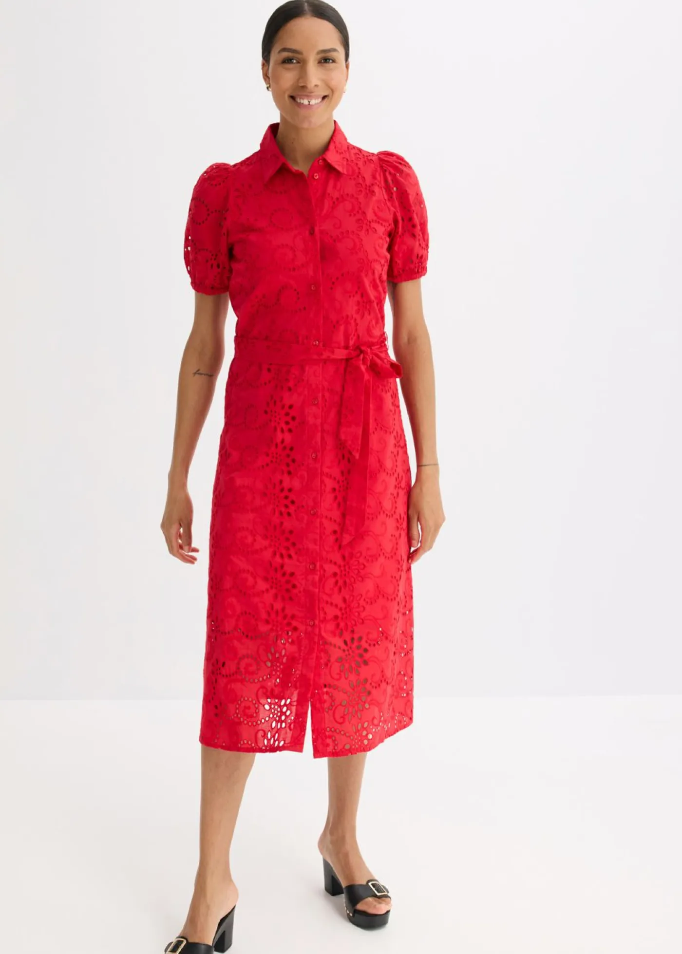 Sale Vestido camisero de punto calado de algodón puro Mujer Vestidos|Novedades