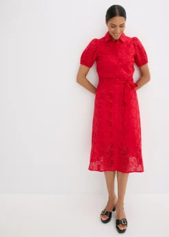 Sale Vestido camisero de punto calado de algodón puro Mujer Vestidos|Novedades