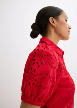 Sale Vestido camisero de punto calado de algodón puro Mujer Vestidos|Novedades