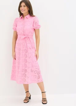 Clearance Vestido camisero de punto calado de algodón puro Mujer Vestidos|Novedades