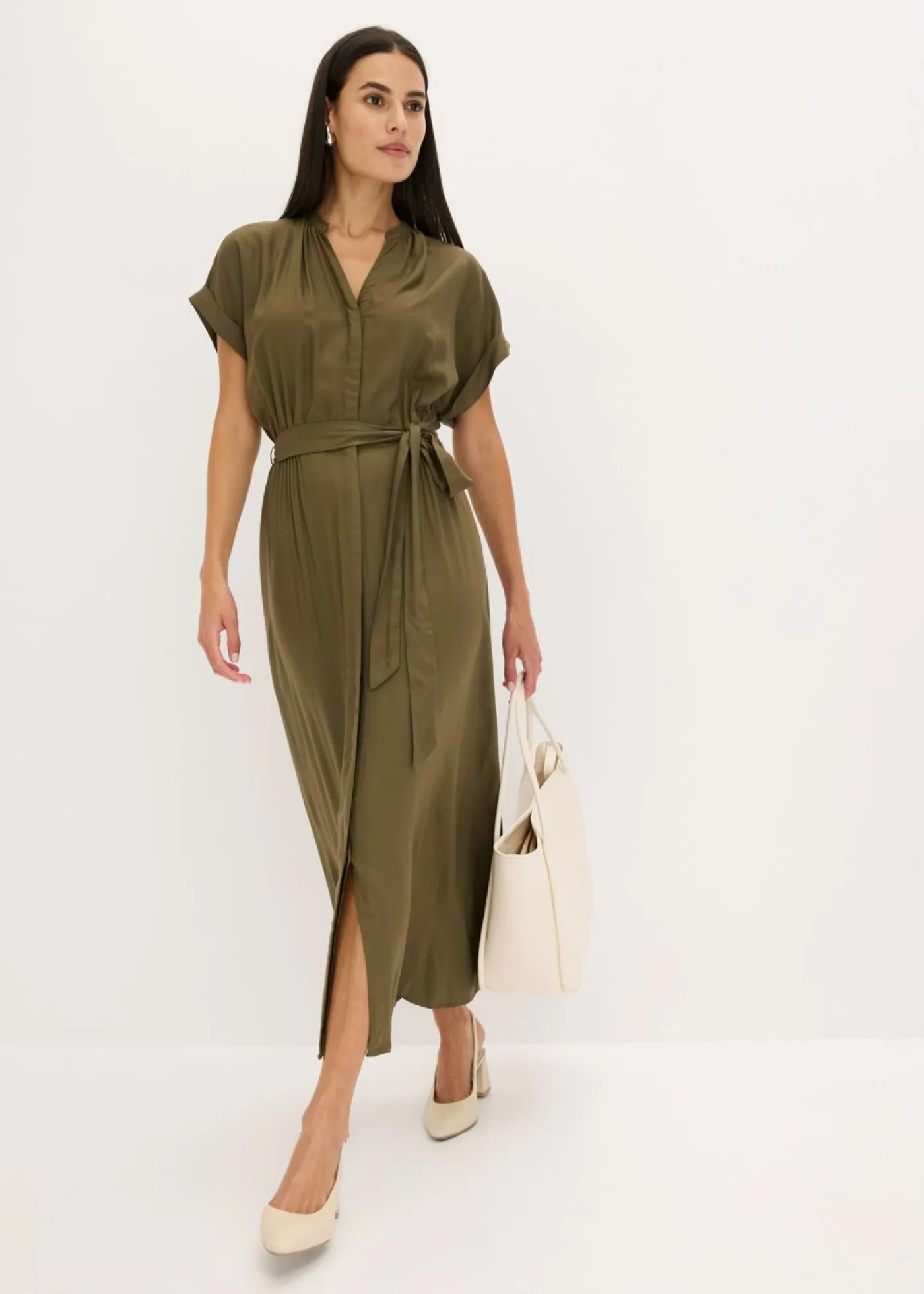 Sale Vestido camisero de viscosa fluida Mujer Vestidos|Novedades