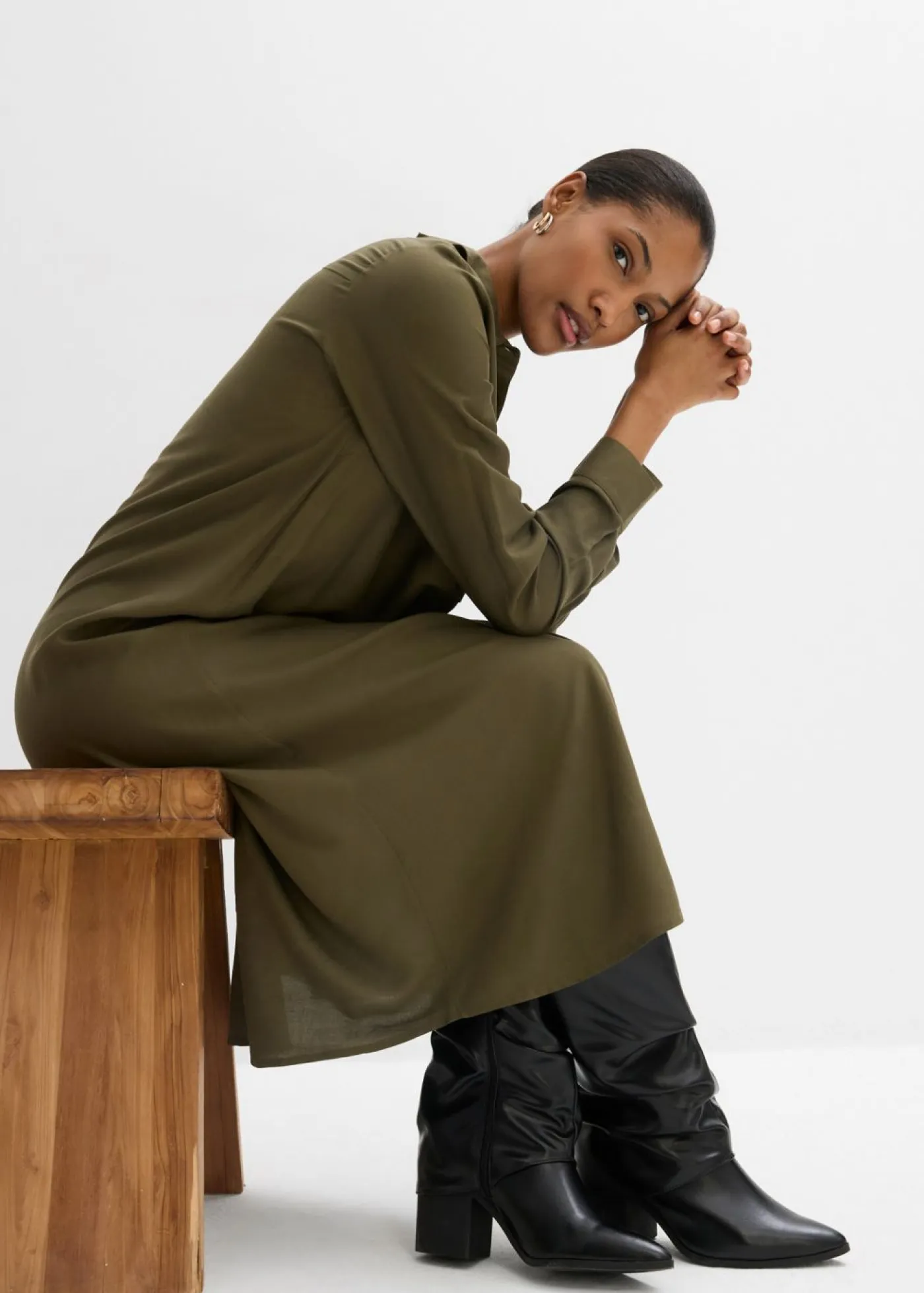 Vestido camisero de viscosa fina Mujer Esenciales|Vestidos