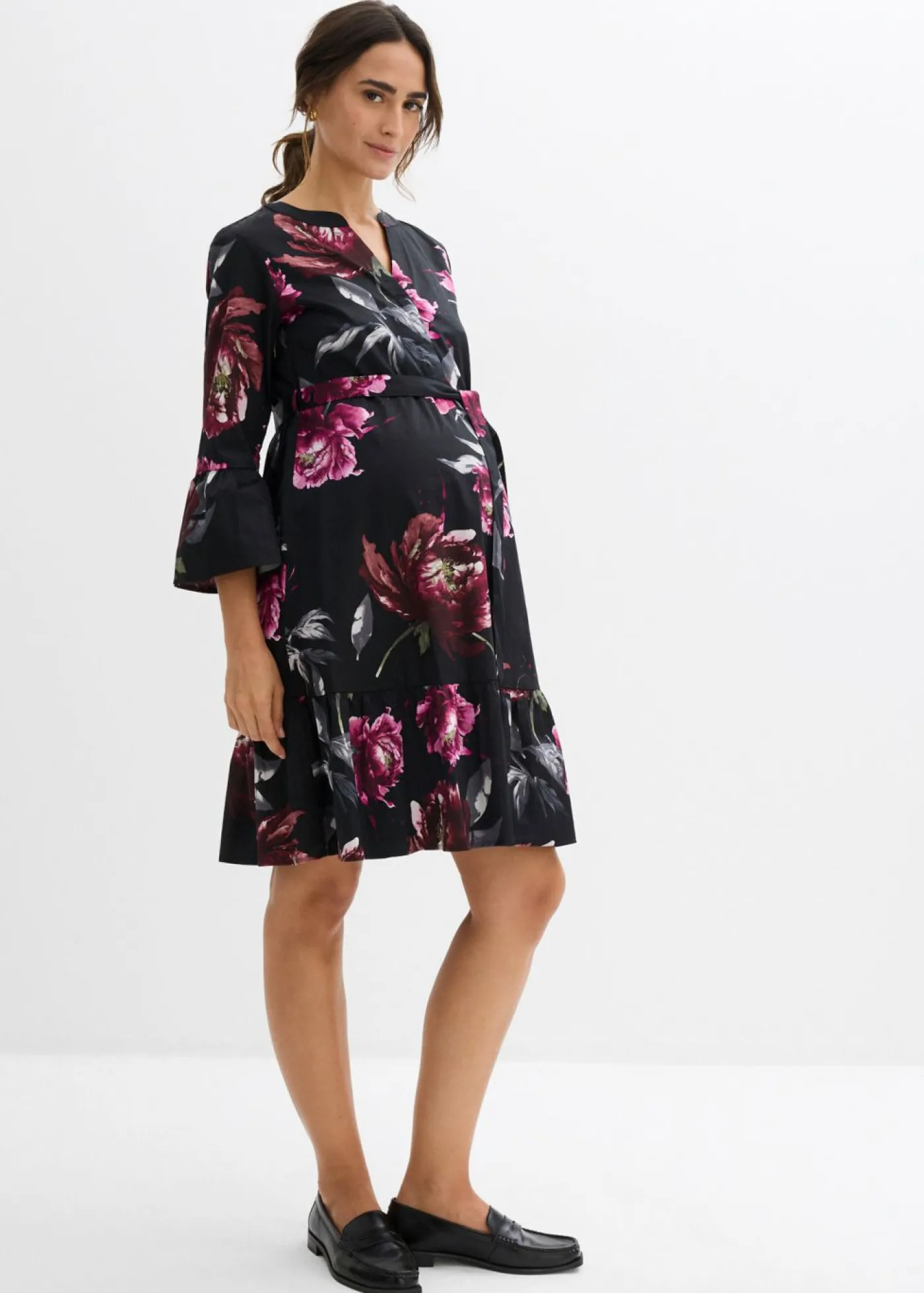 Outlet Vestido camisero premamá/de lactancia de satén de algodón orgánico puro Mujer Premamá