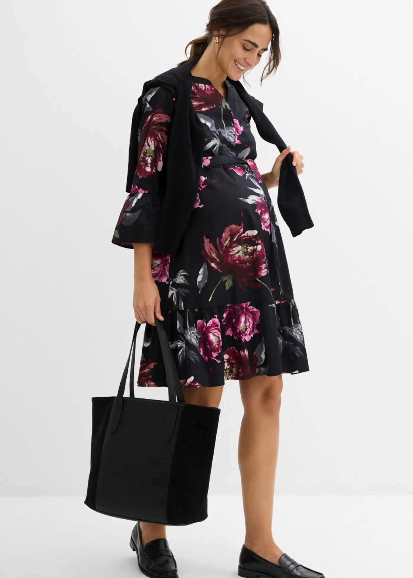 Outlet Vestido camisero premamá/de lactancia de satén de algodón orgánico puro Mujer Premamá