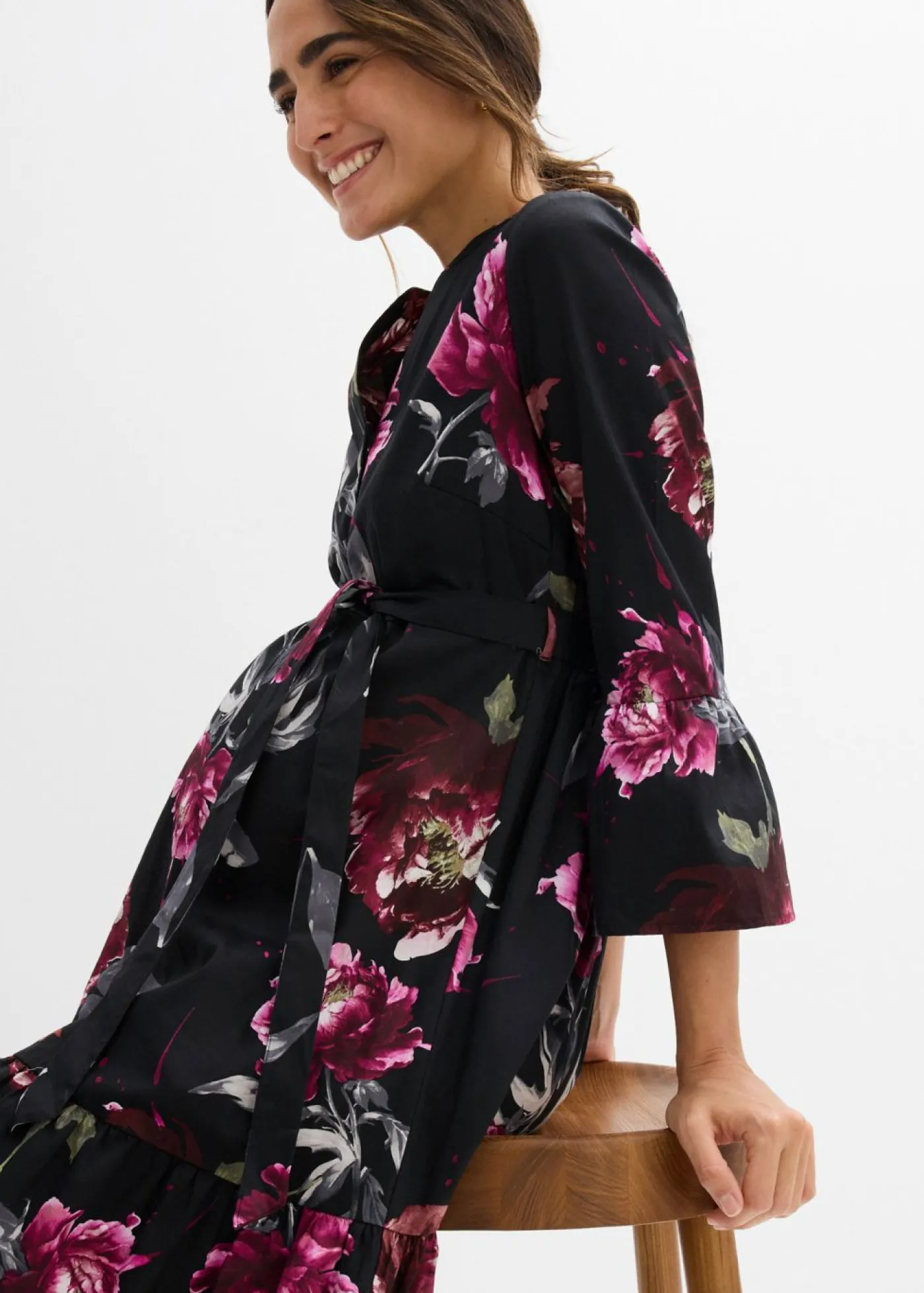 Outlet Vestido camisero premamá/de lactancia de satén de algodón orgánico puro Mujer Premamá