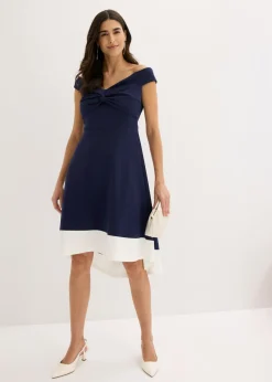 New Vestido con escote bañera y detalle de nudo Mujer Vestidos|Ropa Elegante
