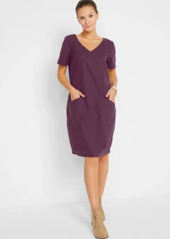 Vestido corto con lino Mujer Vestidos