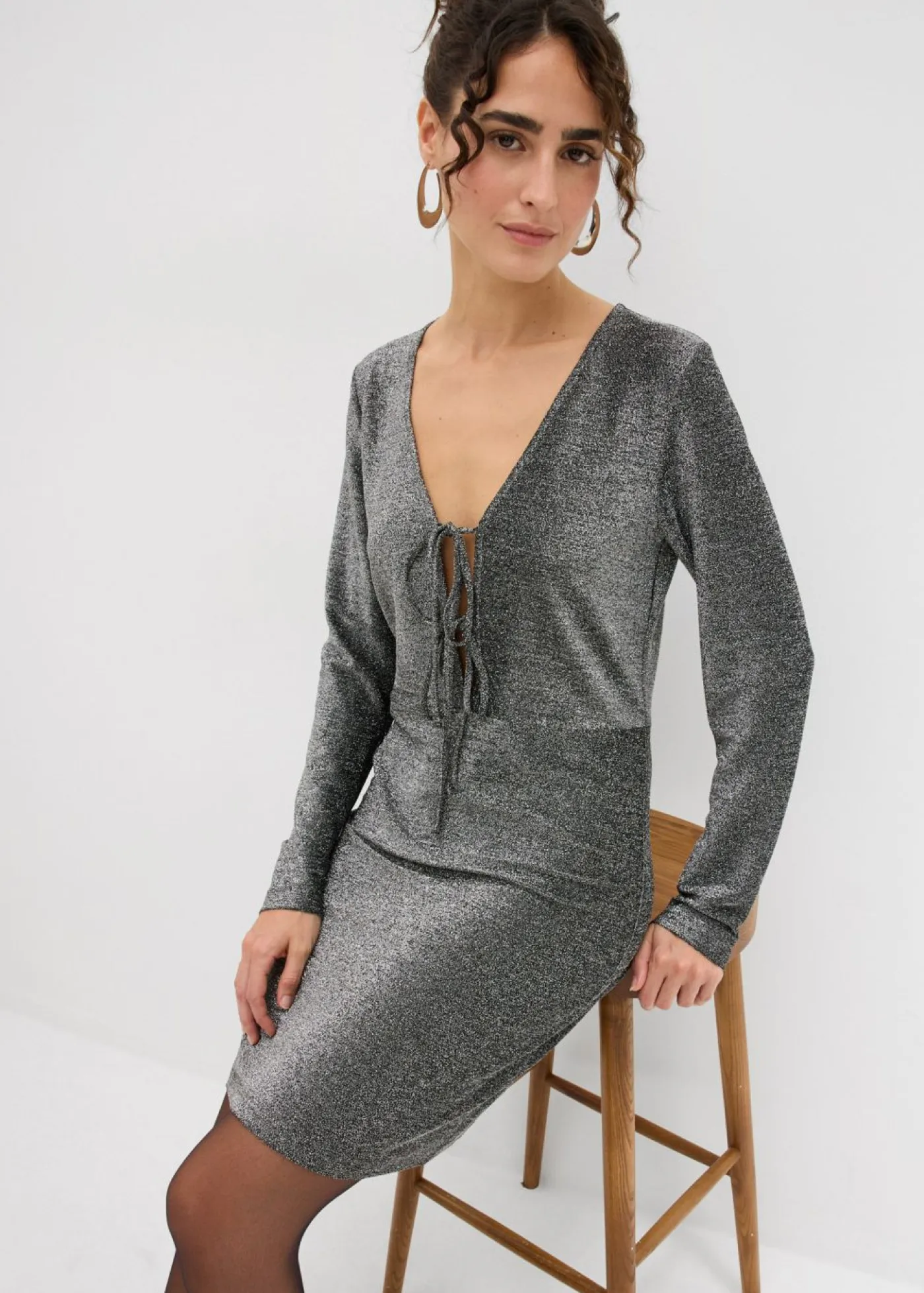 Discount Vestido corto con material brillante y detalle de lazo Mujer Vestidos