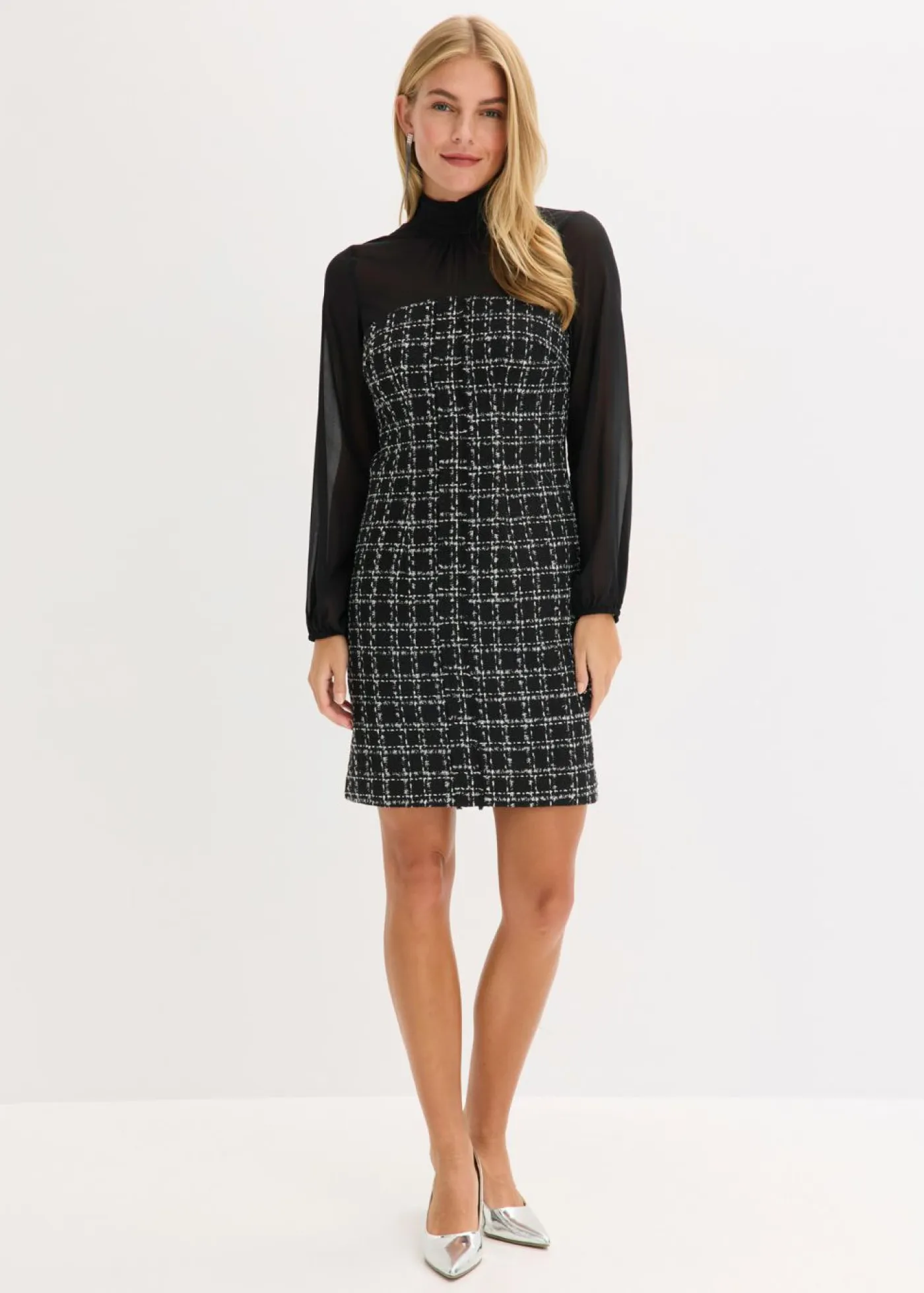 New Vestido corto de bouclé con mangas de gasa Mujer Vestidos