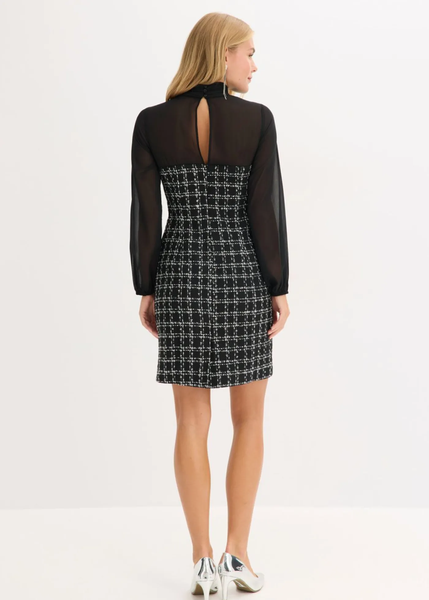 New Vestido corto de bouclé con mangas de gasa Mujer Vestidos