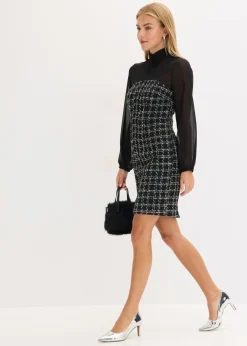 New Vestido corto de bouclé con mangas de gasa Mujer Vestidos