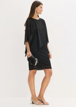 Online Vestido corto de encaje con capa de gasa fina Mujer Vestidos|Ropa Elegante