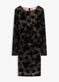 Best Vestido corto de malla fina con estampado flocado Mujer Vestidos|Ropa Elegante