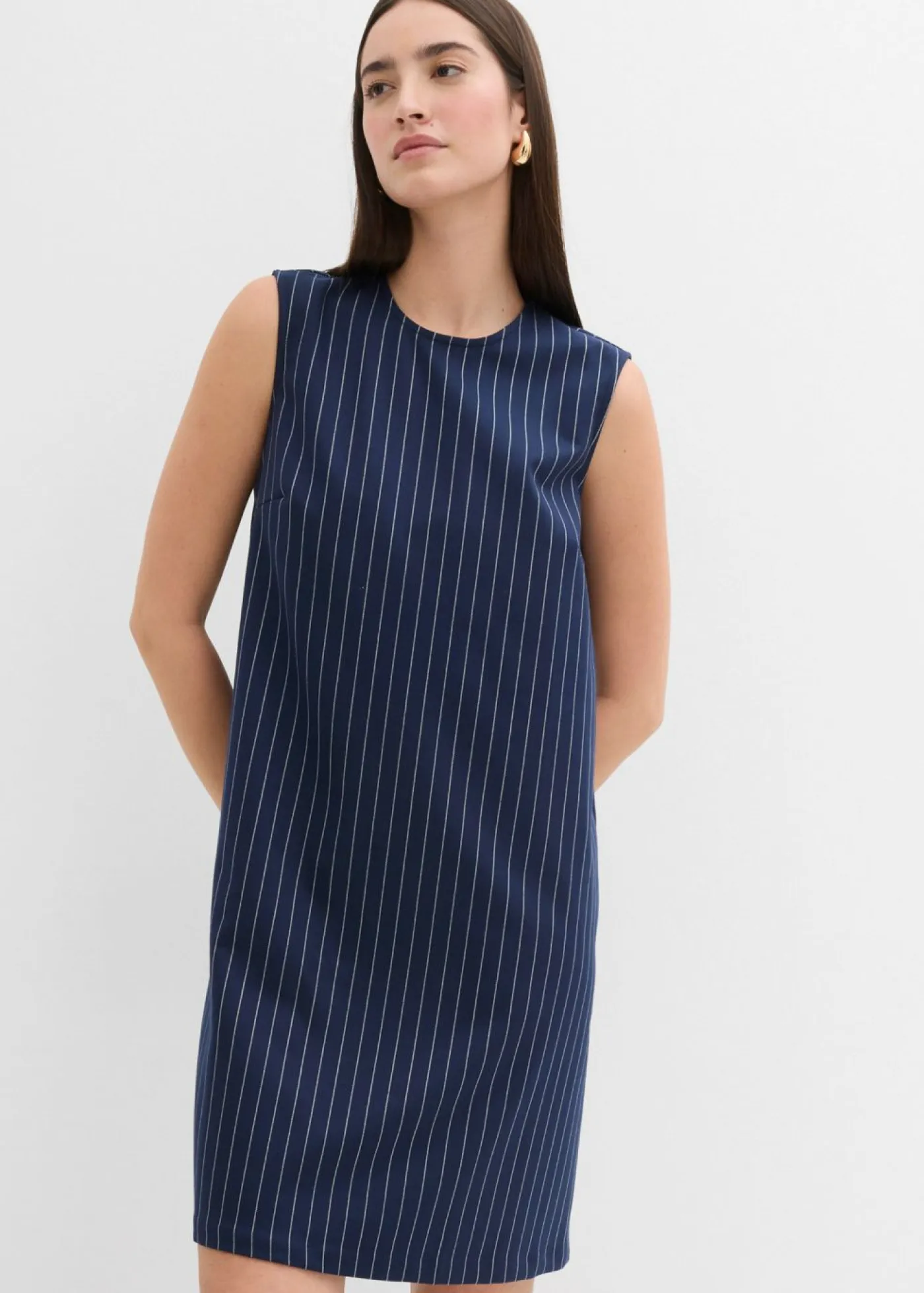 Outlet Vestido corto de mezcla de viscosa con raya diplomática Mujer Esenciales|Vestidos
