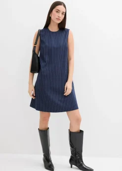 Outlet Vestido corto de mezcla de viscosa con raya diplomática Mujer Esenciales|Vestidos