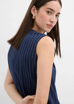Outlet Vestido corto de mezcla de viscosa con raya diplomática Mujer Esenciales|Vestidos