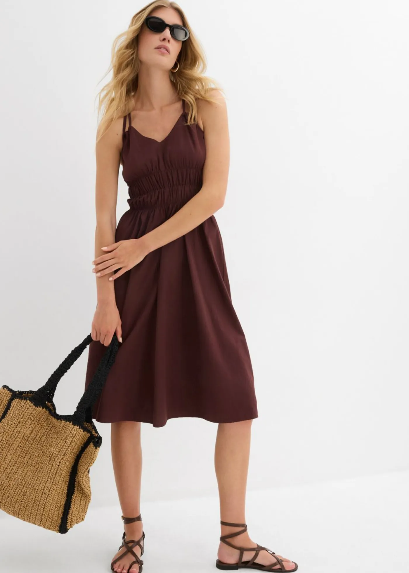 Outlet Vestido de algodón orgánico puro con tirantes Mujer Vestidos