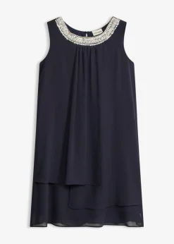 Outlet Vestido de gasa con aplicación de piedras Mujer Vestidos|Novedades
