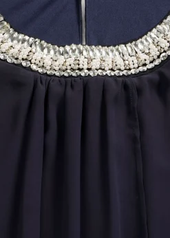 Outlet Vestido de gasa con aplicación de piedras Mujer Vestidos|Novedades