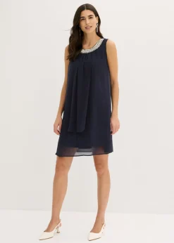 Outlet Vestido de gasa con aplicación de piedras Mujer Vestidos|Novedades