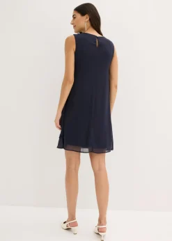 Outlet Vestido de gasa con aplicación de piedras Mujer Vestidos|Novedades