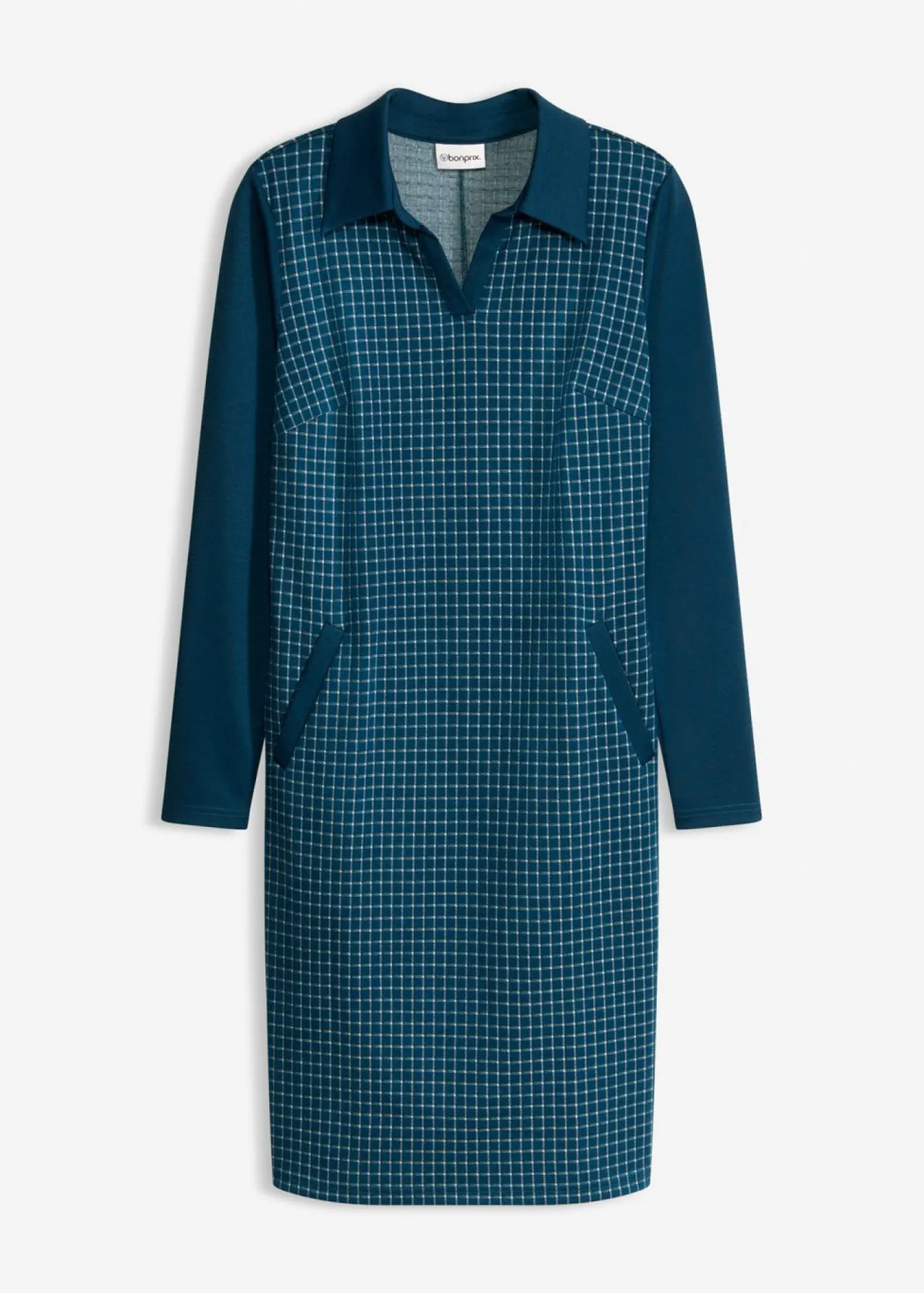 Vestido de jacquard con cuello en contraste Mujer Vestidos