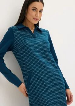 Vestido de jacquard con cuello en contraste Mujer Vestidos