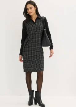 Online Vestido de jacquard con cuello en contraste Mujer Vestidos