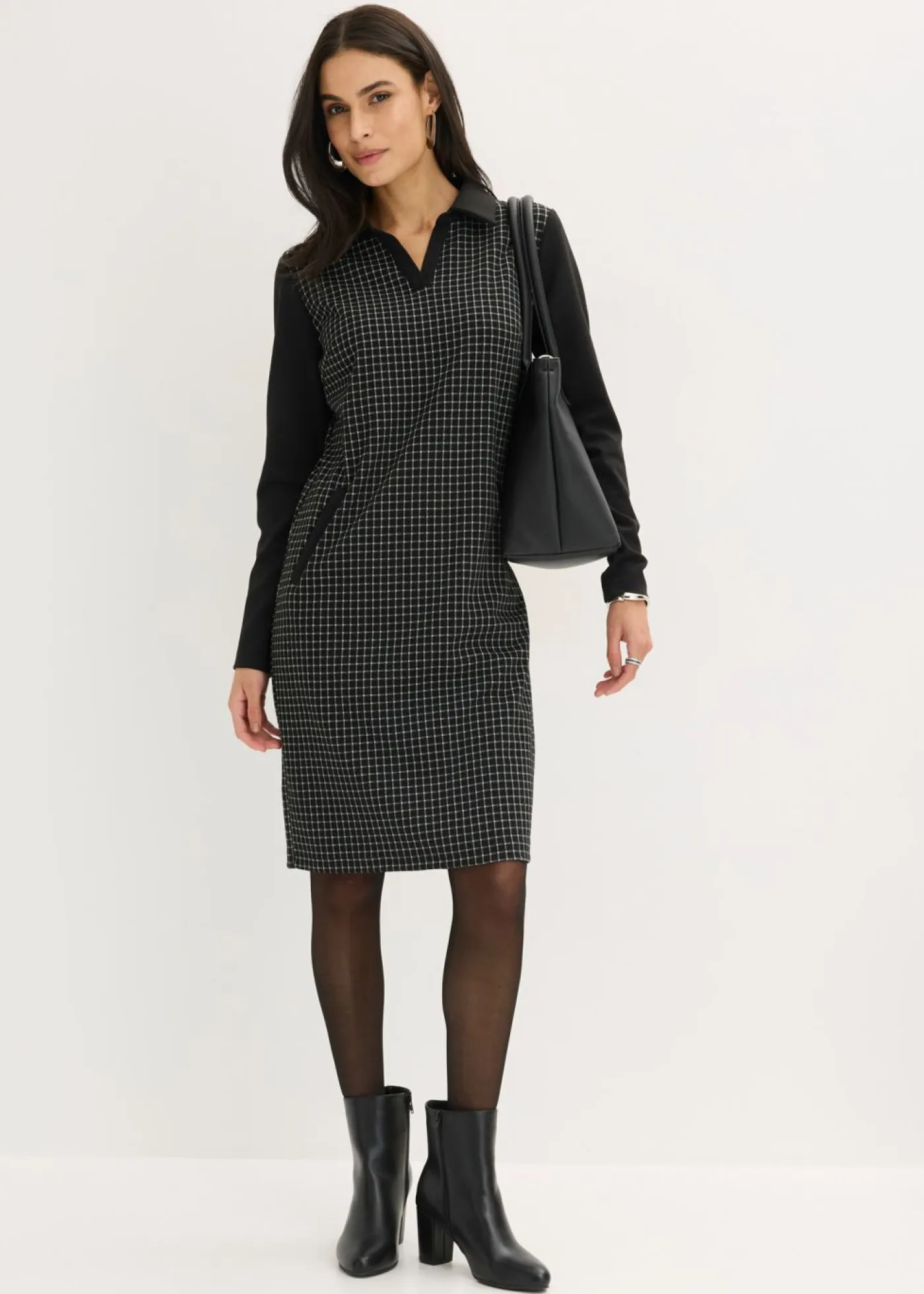 Online Vestido de jacquard con cuello en contraste Mujer Vestidos