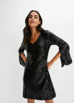 New Vestido de lentejuelas con mangas de trompeta Mujer Vestidos|Tallas Pequeñas