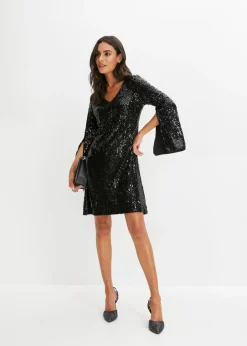 New Vestido de lentejuelas con mangas de trompeta Mujer Vestidos|Tallas Pequeñas