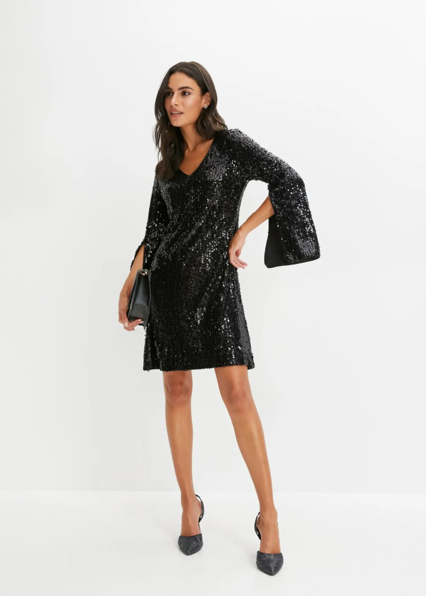 New Vestido de lentejuelas con mangas de trompeta Mujer Vestidos|Tallas Pequeñas