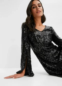 New Vestido de lentejuelas con mangas de trompeta Mujer Vestidos|Tallas Pequeñas