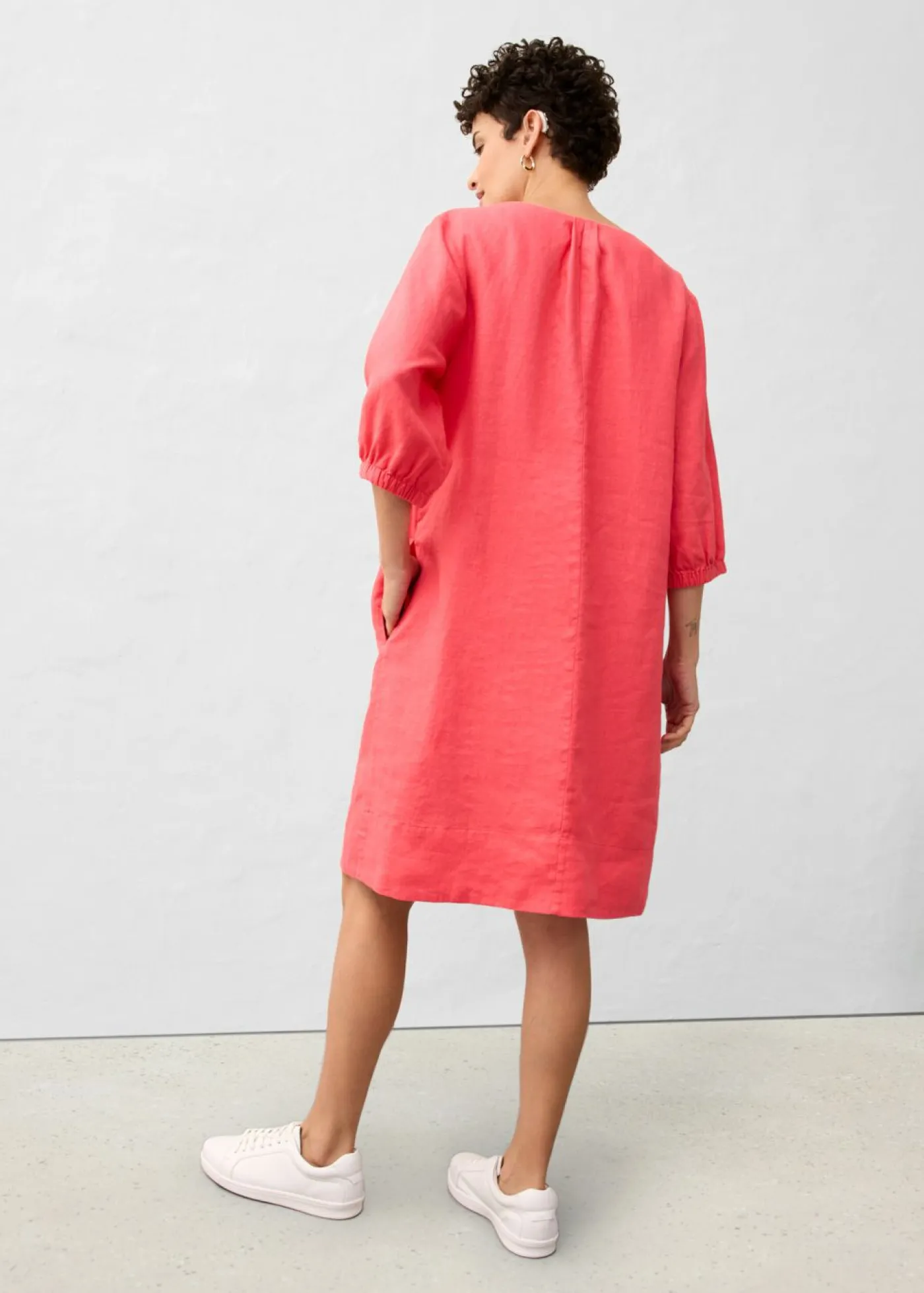 Vestido de lino puro con mangas 3/4 Mujer Premium|Vestidos