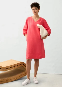 Vestido de lino puro con mangas 3/4 Mujer Premium|Vestidos