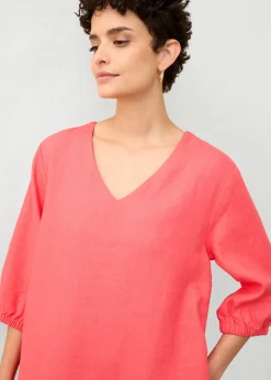 Vestido de lino puro con mangas 3/4 Mujer Premium|Vestidos